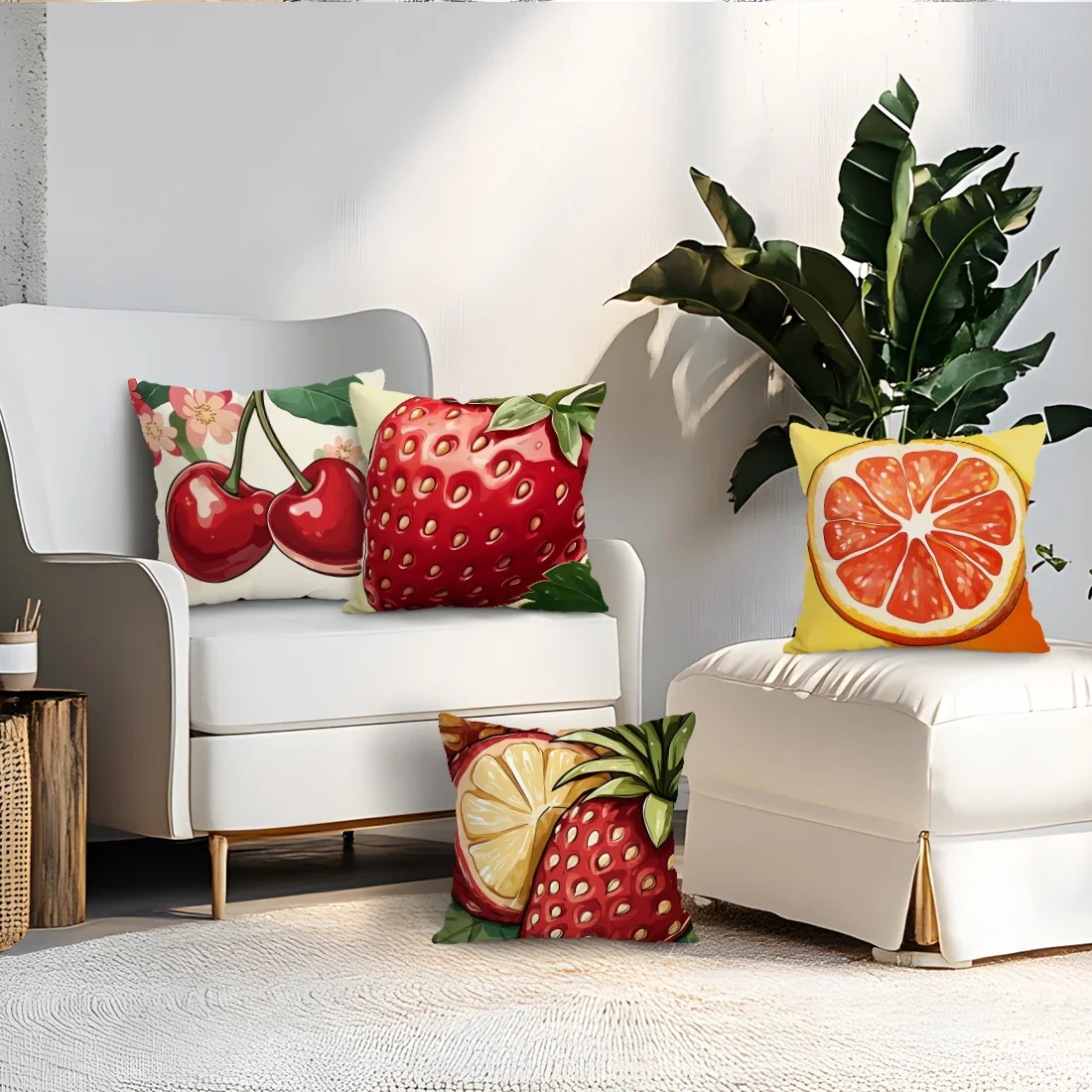 4Pcs Fruit Themed Print Single-sided Cushion Cover For Living Room Bedroom Car Home Decor