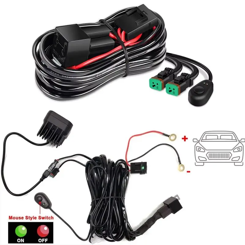 DT42-DT 2 Core For LED Light Bar Wiring Harness Kit- Includes 3 Meter 40A Relay, 30A Fuse, Switch For Truck UTV ATV