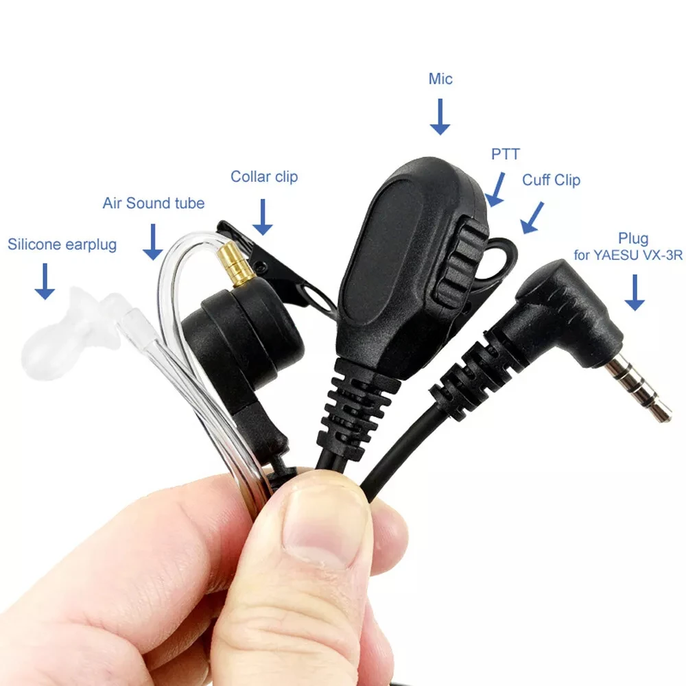 VOX Earpiece Headset Mic Air Tube Earpiece PTT Mic Microphone Headset for YAESU VERTEX VX-3R FT-60R FT1DR FT2DR VX-10 Radio