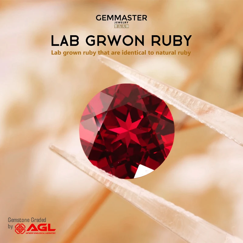 

GEMMASTER Lab Grown Ruby С сертификатом Круглая огранка Голубь кроваво-красный свободный Руби VVS VS Ювелирные изделия на заказ Пользовательские формы Lab Ruby