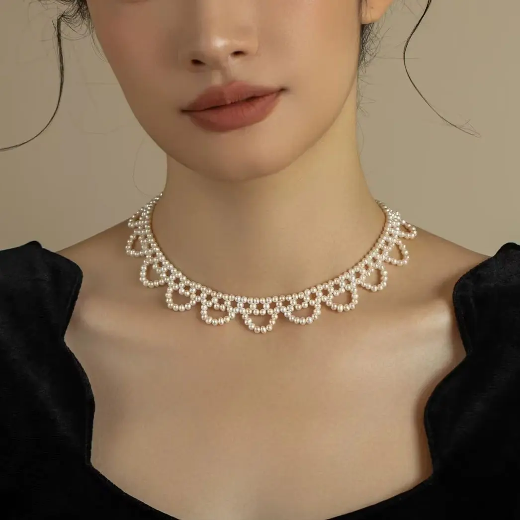 XF800Natural Freshwater Pearl Choker Necklace Fine Jewelry Bridal Neck Accessory Wedding Dress Cover Women's Neck Chainxl2026070