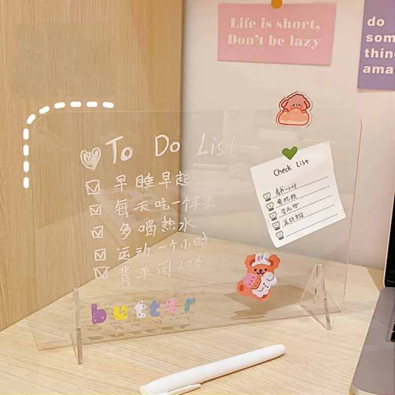 

Acrylic Transparent Note Board Portable Message Memo Board For Sticky Notes Name Card Phone Holder Desktop Decoration Stationery