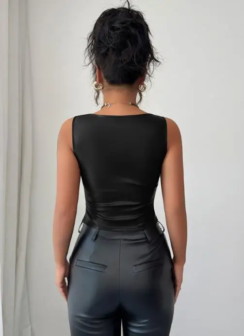 

Woman Fashion Sexy Tank Top Elegant Temperament Strapless Leather Vest Camisole Tops Women's Clothing Autumn Winter 2025 T-Shirt