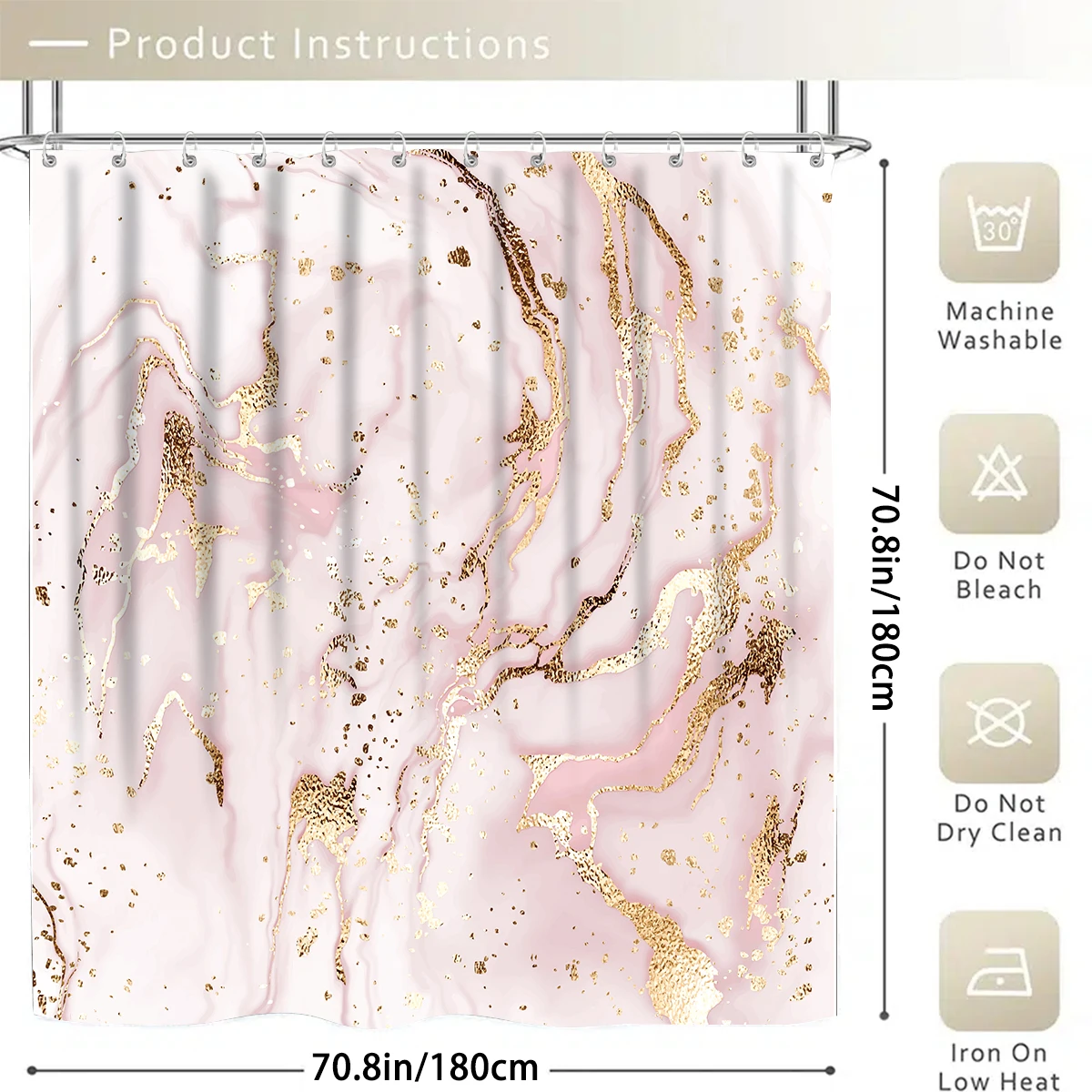 1/4PC pink quicksand simple pattern waterproof shower curtain or waterproof anti-slip shower curtain set, 12 free hooks