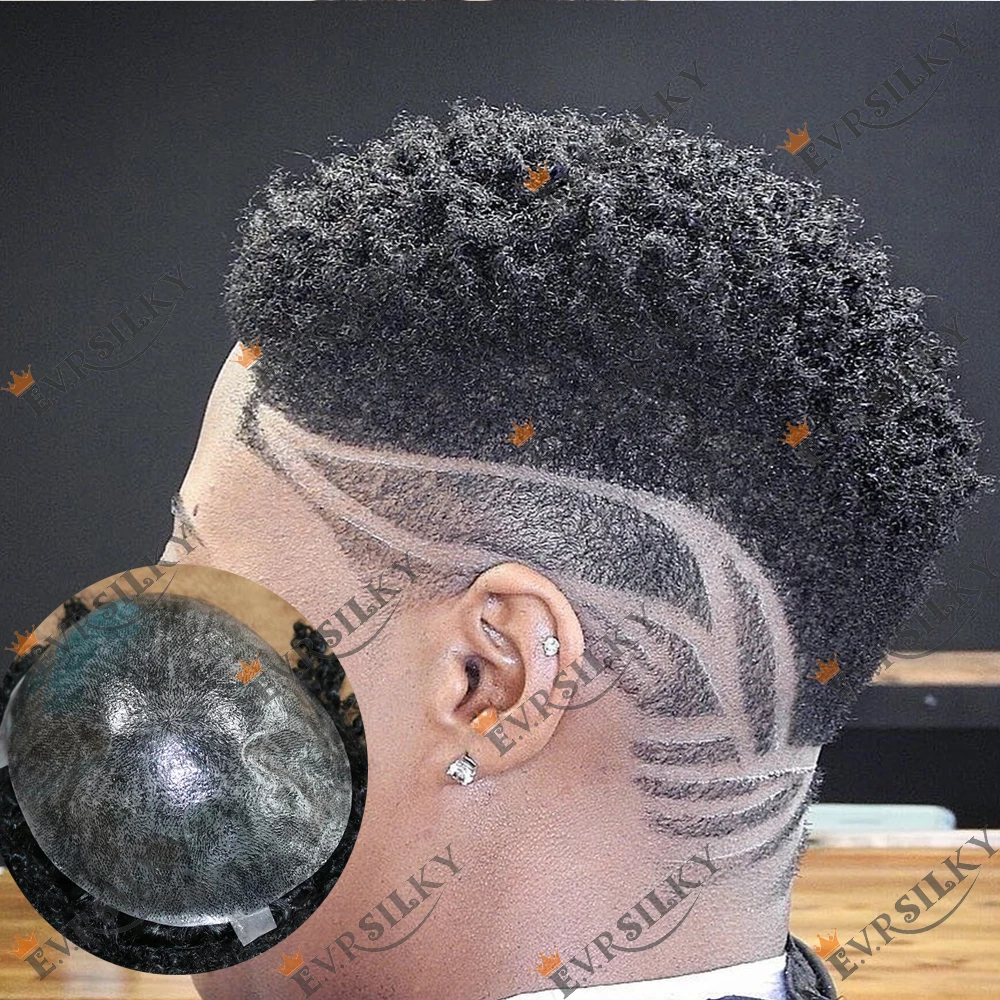 Schwarz 6mm 8mm afro verworrene lockige Männer Toupet haltbare unsichtbare Haut volle Pu Basis 20mm 10mm 360 tiefe Welle 100% menschliches Haar Prothese