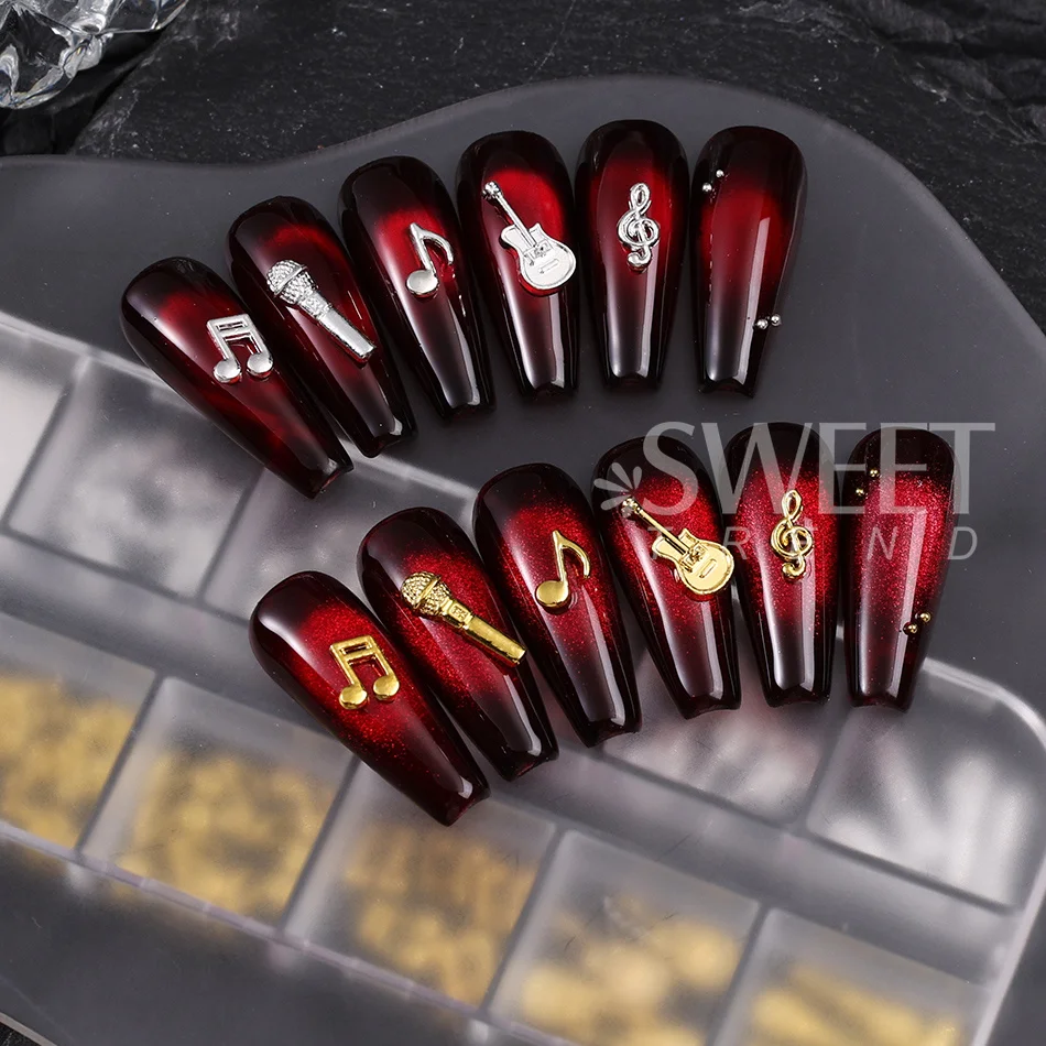 1/2 Stück Metall-Nagelkunst-Dekoration Gemischte Gold-Silber Musiksymbol Mikrofon-Design Nagelcharms DIY Maniküre-Zubehör Nagelbedarf – Detail 7