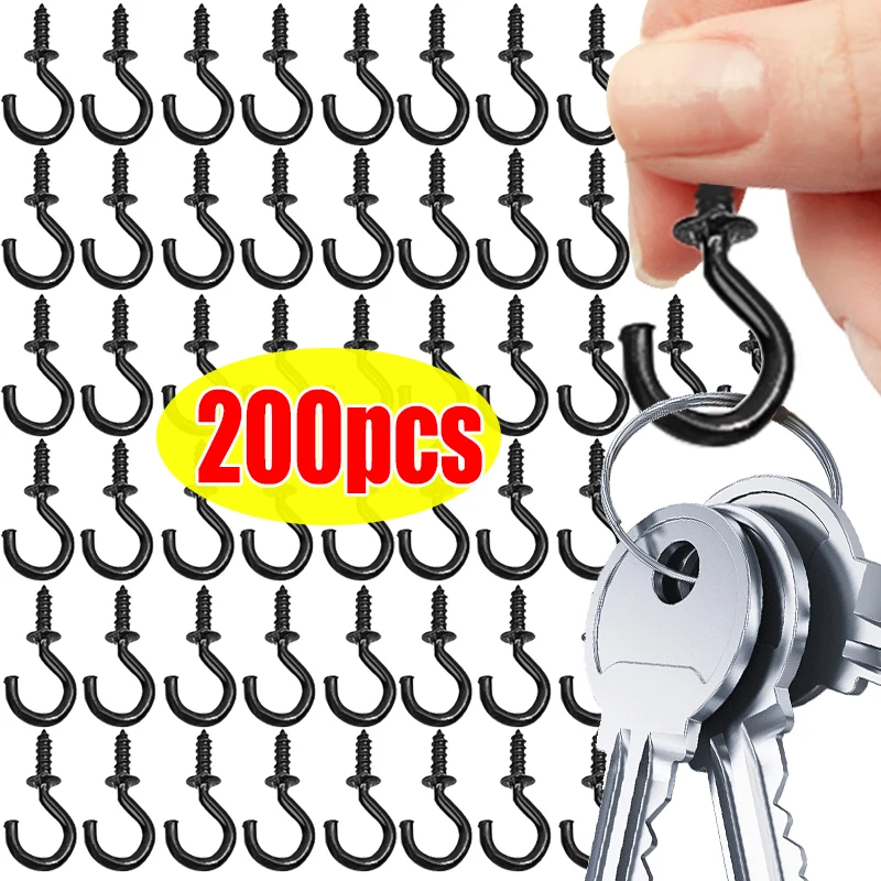 50/200pcs Mini S Screws Hook String Lights Hanging S Screws Hook Ceiling Cabinet Wall Mount Holder for Home Storage Metal Hook