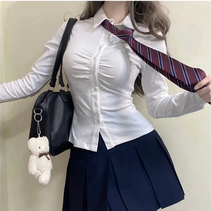 Women's Grey Slim Fit Long Sleeve Blouse Sexy Basic Tunic Vintage School Shirt Casual Uniform Top for Girls Summer 3XL