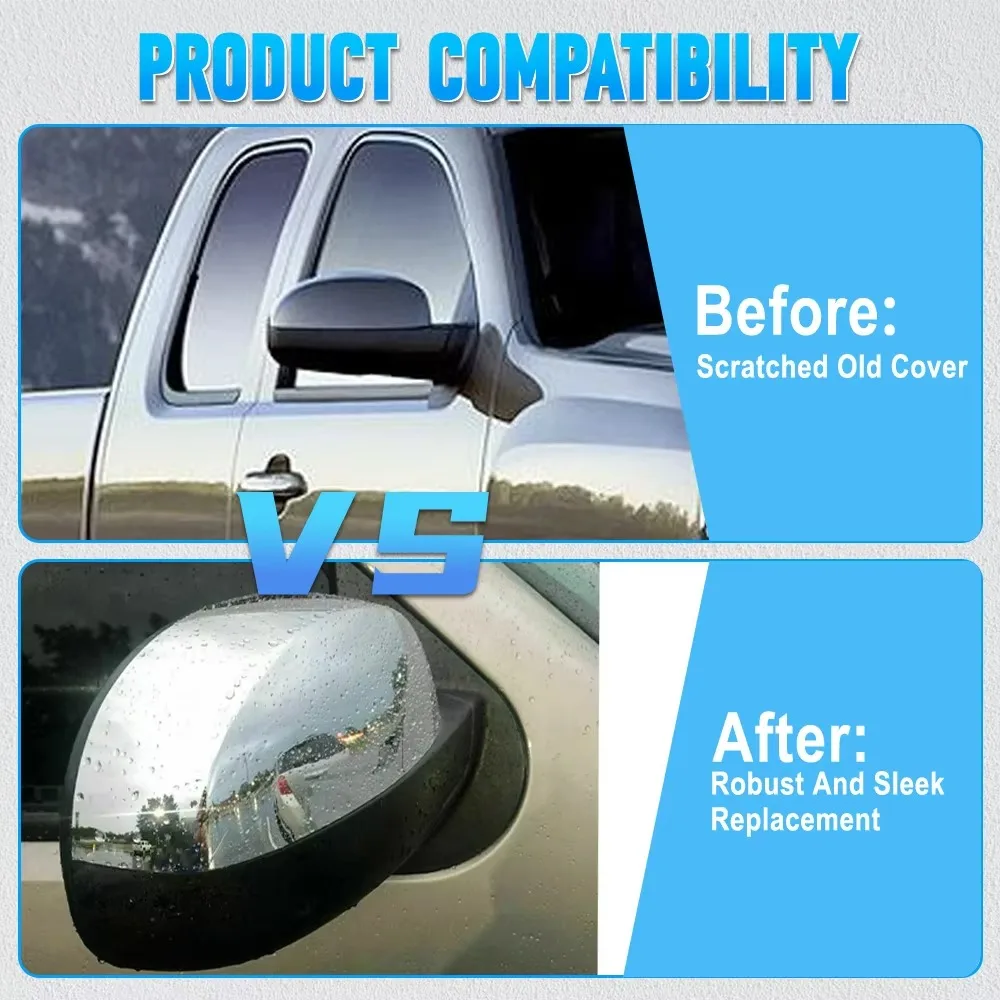 2XChrome Half Mirror Covers For Chevrolet Silverado Suburban GMC Sierra Yukon Cadillac Escalade 07-13 RearView Mirror Cover Caps