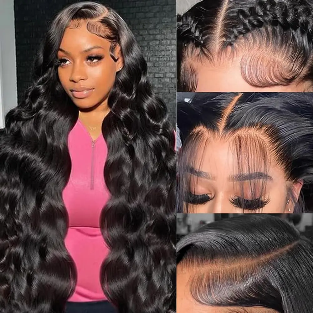 200 Density Natural Colored Body Wave Lace Frontal Wigs 13x6 Transparent Human Hair 44 46 Inch 13x4 HD Full Lace Front Wigs