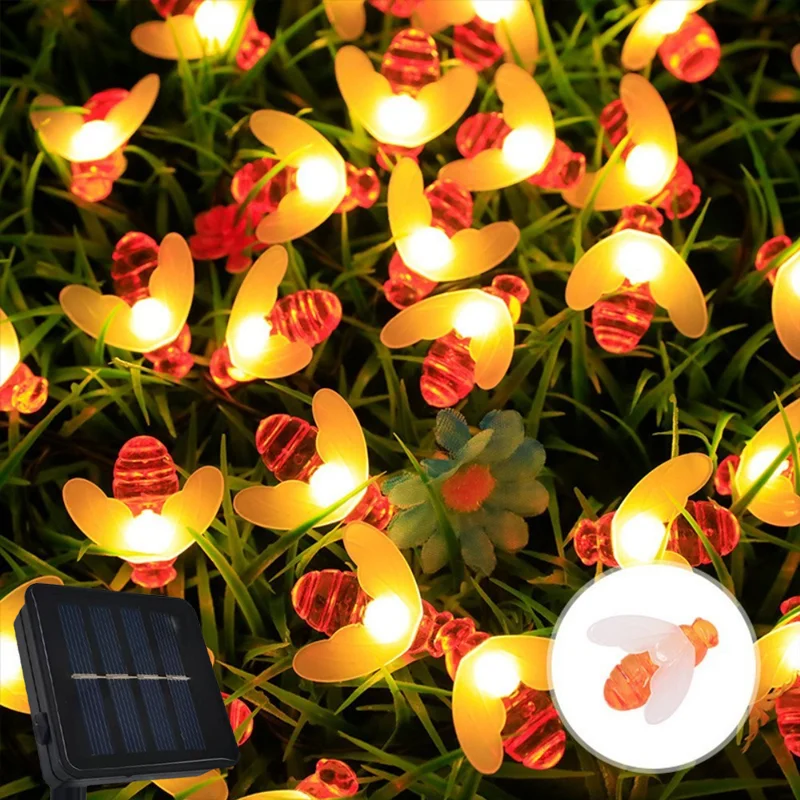 20/50/100LED Solar Bee String Lamp Outdoor Fairy Light Tree Chritmas Garland 8 Modes Waterproof Patio Garden Party Home  Decor