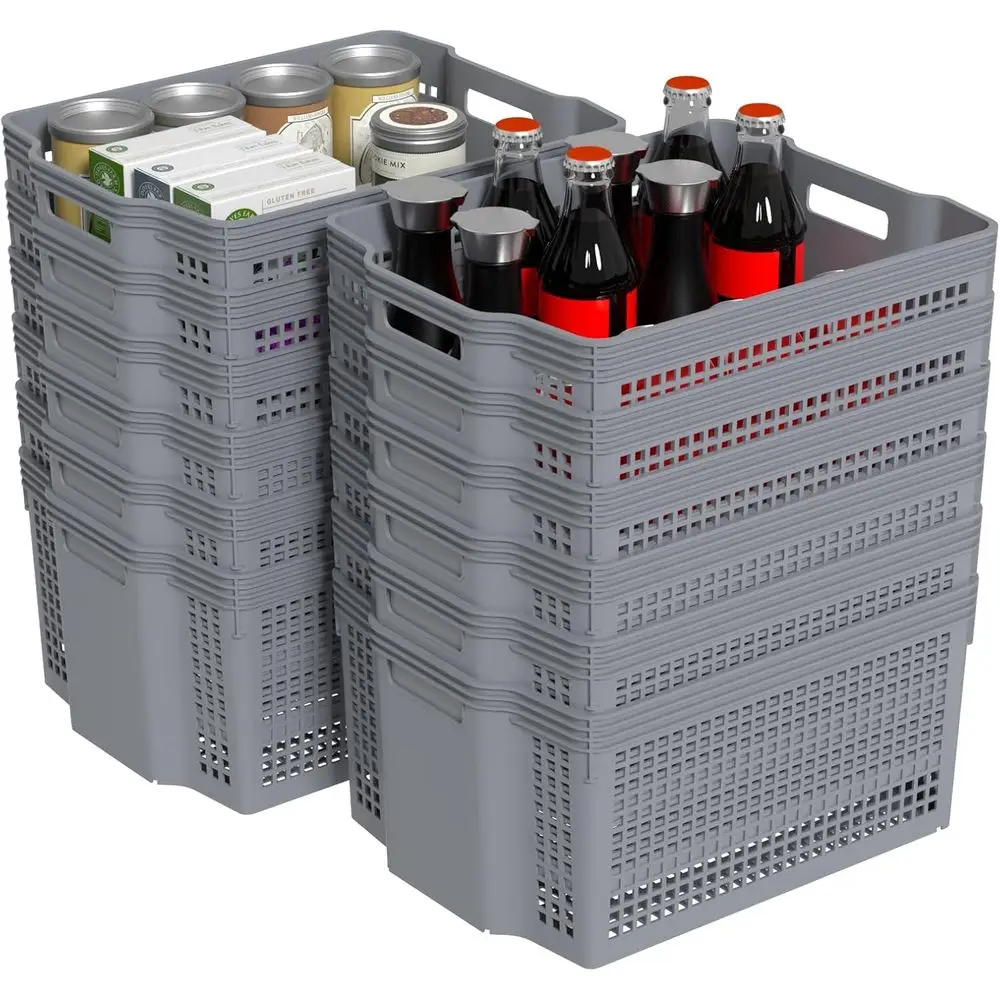 

Grey Large Deep Stacking Plastic Storage Baskets, Ideal for Cupboards and Pantries