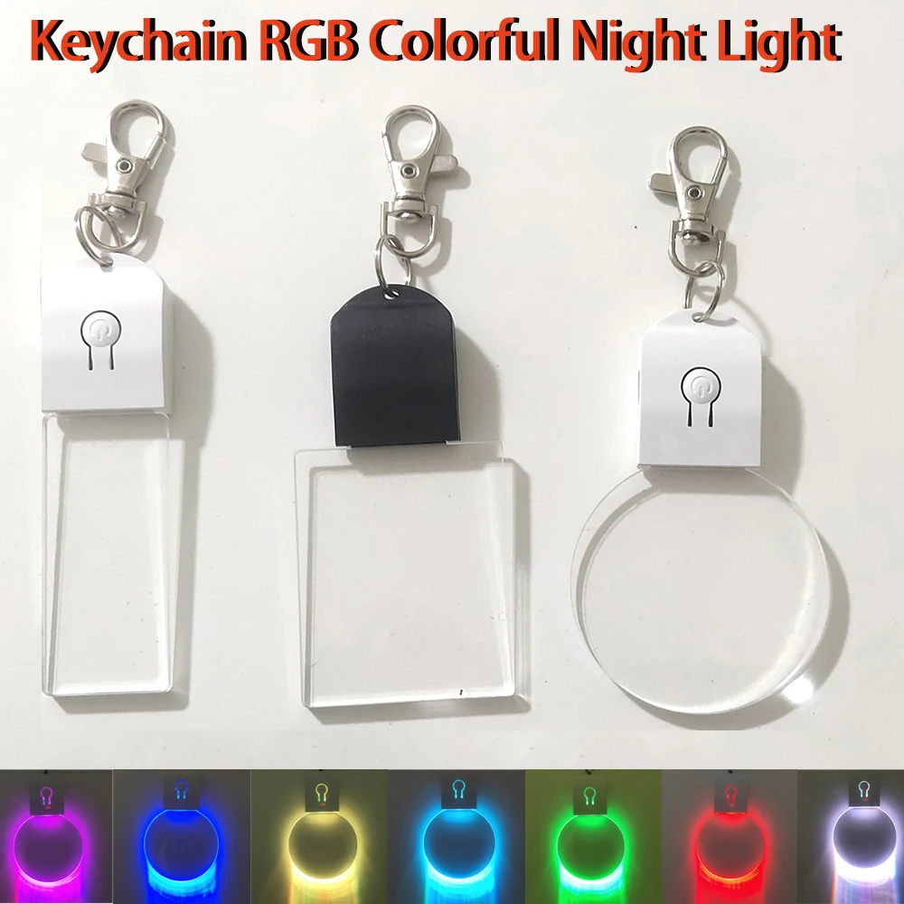 10Pcs Led 3D Blank Acrylic Keychain RGB Colorful Night Light Key Pendant Lamp Christmas Gift DIY Key Ring Rechargeable Light