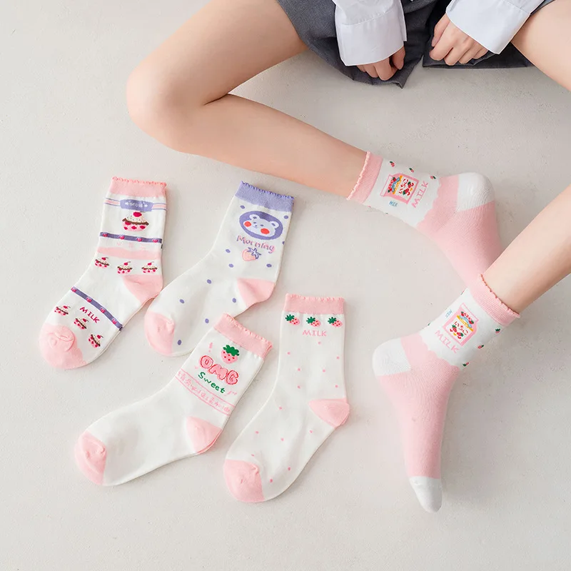 Spring And Autumn Ins Tide Sweet And Lovely Ladies Socks Korean Version Of The College Style Cream Color Girl Soft Cute Socks