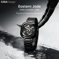 CIGA Design Ceramic Mechanical Automatic Watches for Men Women 2025 Series Y Eastern Jade Black Luminous Skeleton Wrist Watch