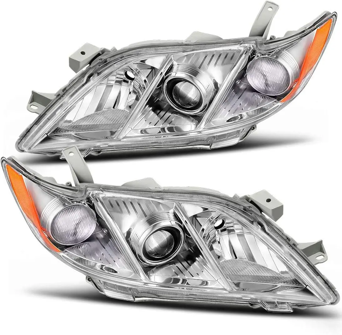 

for 2007 2008 2009 Camry headlight Assembly Compatible with 2007 2008 2009 Camry Headlight Clear Lens Chrome Housing with Amber
