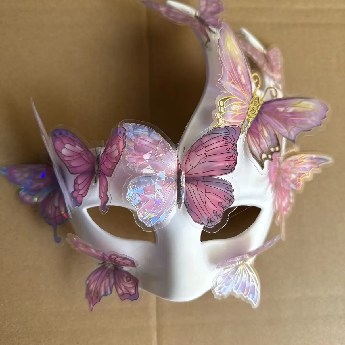 Womens White Mask With Butterfly Venetian Mask
