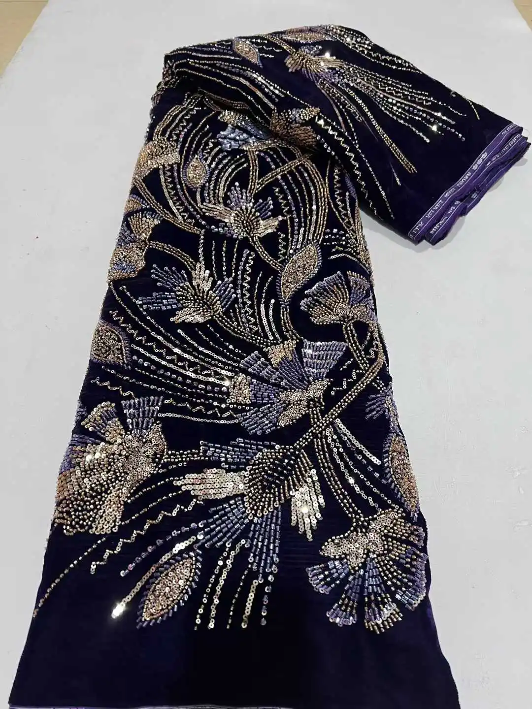 

SJ Lace 2026 Luxury African Lace Fabric 5Yards Velvet Lace Beaded Tulle Lace Fabric Embroidered Nigerian Fabric for Wedding Dres