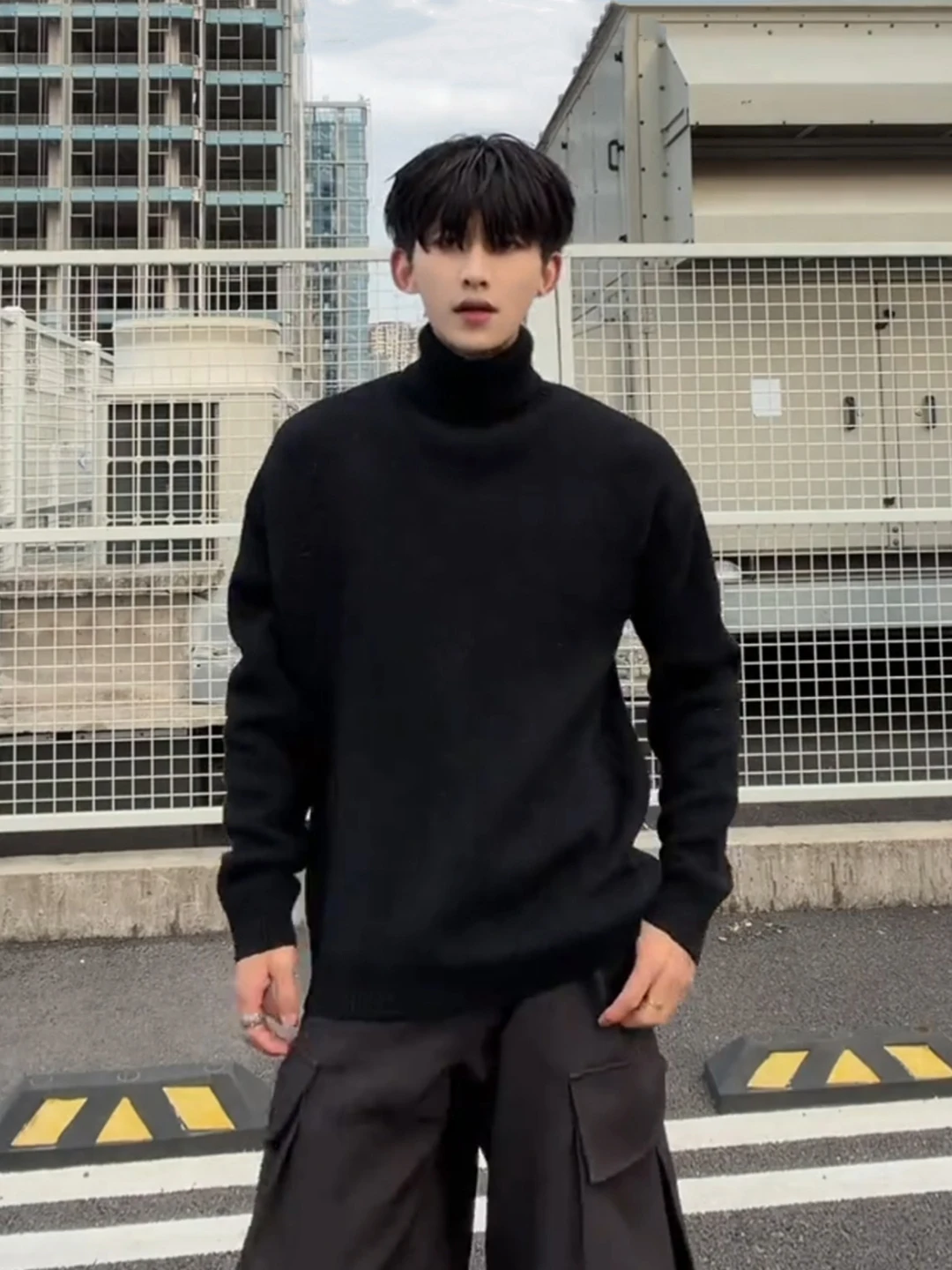 

Bla High Collar Fce Lined Thiened Men's Knitwear Winter Faion Brand Loose Fit Long Sve Crew Ne Pullover Sweatirt