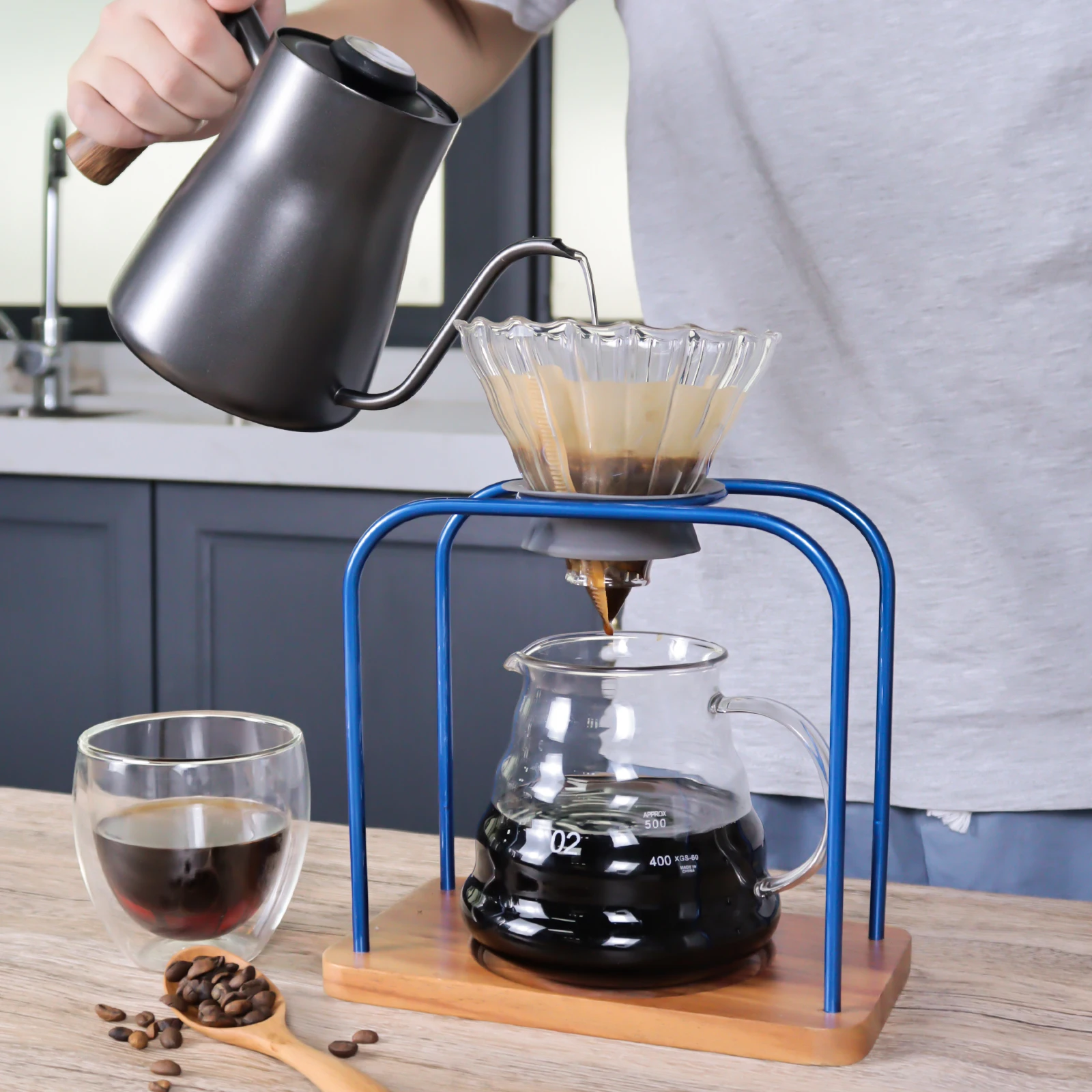 Coffee filter cup holder set coffee drip holder, aluminum alloy coffee filter cup holder handmade coffee holder pouring cup