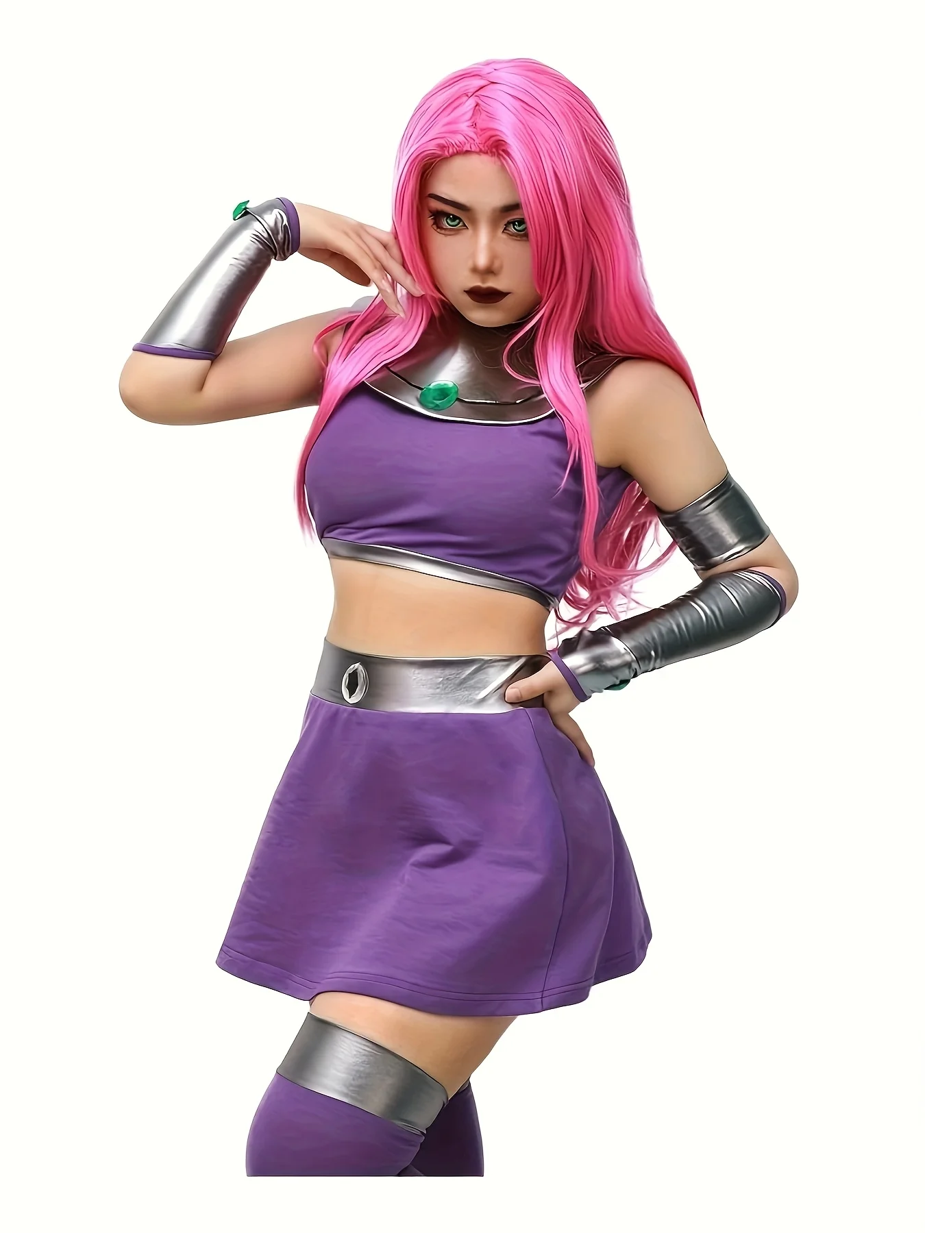

1-Pack Women's Halloween Superhero Costume, Purple Dress & Stockings, Bold & Playful, Ideal for Parties & Gifting