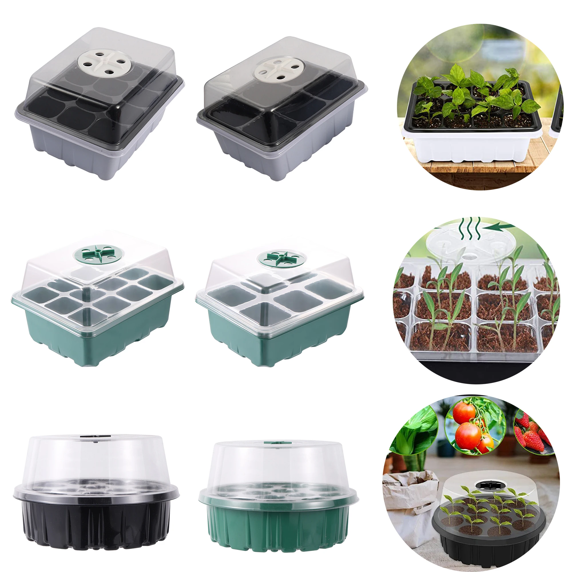 6/12/13 Grid Ventilation Germination Box With Ventilation Hole Cultivation Planting Box Square Round Seedling Starter Tray