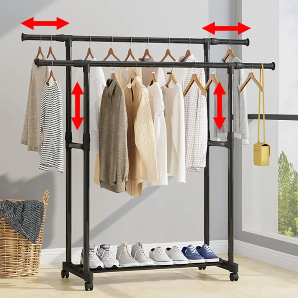 Coat Rack Garment Rack Free-standing Clothes Hanger with Top Rod Clothes Shelves Storage Wardrobe Hanger Floor Cloth Drying Rack