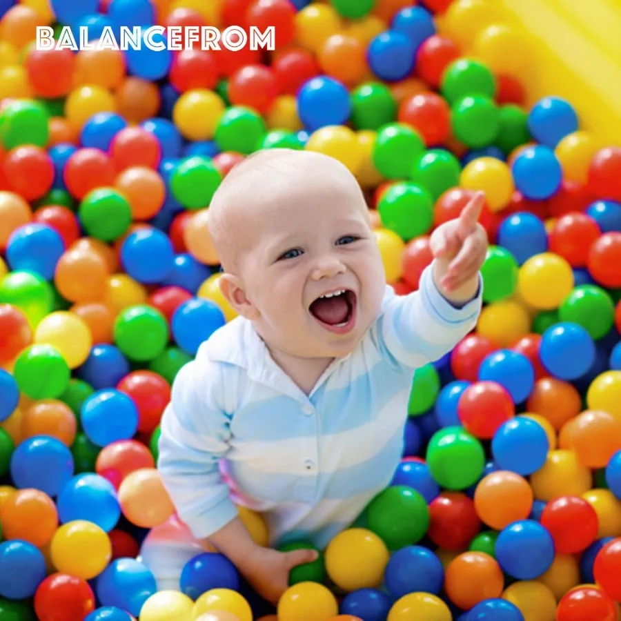 ชุดลูกบอลเล่นในบ่อบอล 1200 ชิ้น พร้อมถุงตาข่าย สีรุ้งหรือสีพาสเทล ผลิตจากพลาสติกกันกระแทก สำหรับบ่อบอลและบ้านเด้ง