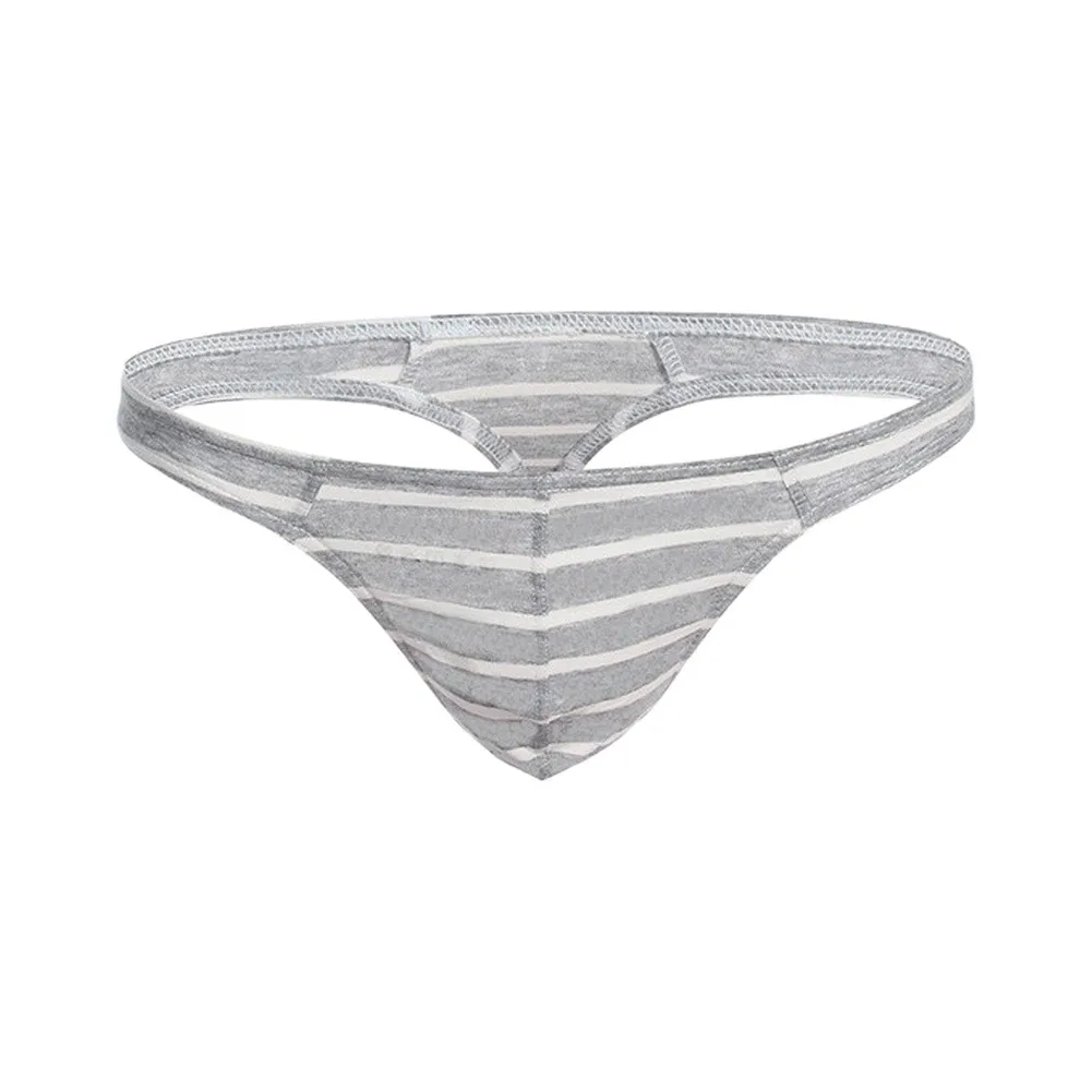 Men\'s Ergonomic Thong Underwear Striped Jockstrap Style T-Back U-Convex Pouch G String 90% Polyester 10% Spandex