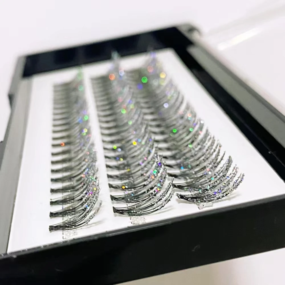 Veteran Tech New Design 20D 60 Bundle Glitter Cluster Eyelash Extension with Shining Powder for Makeup Lashes Extension Supplier