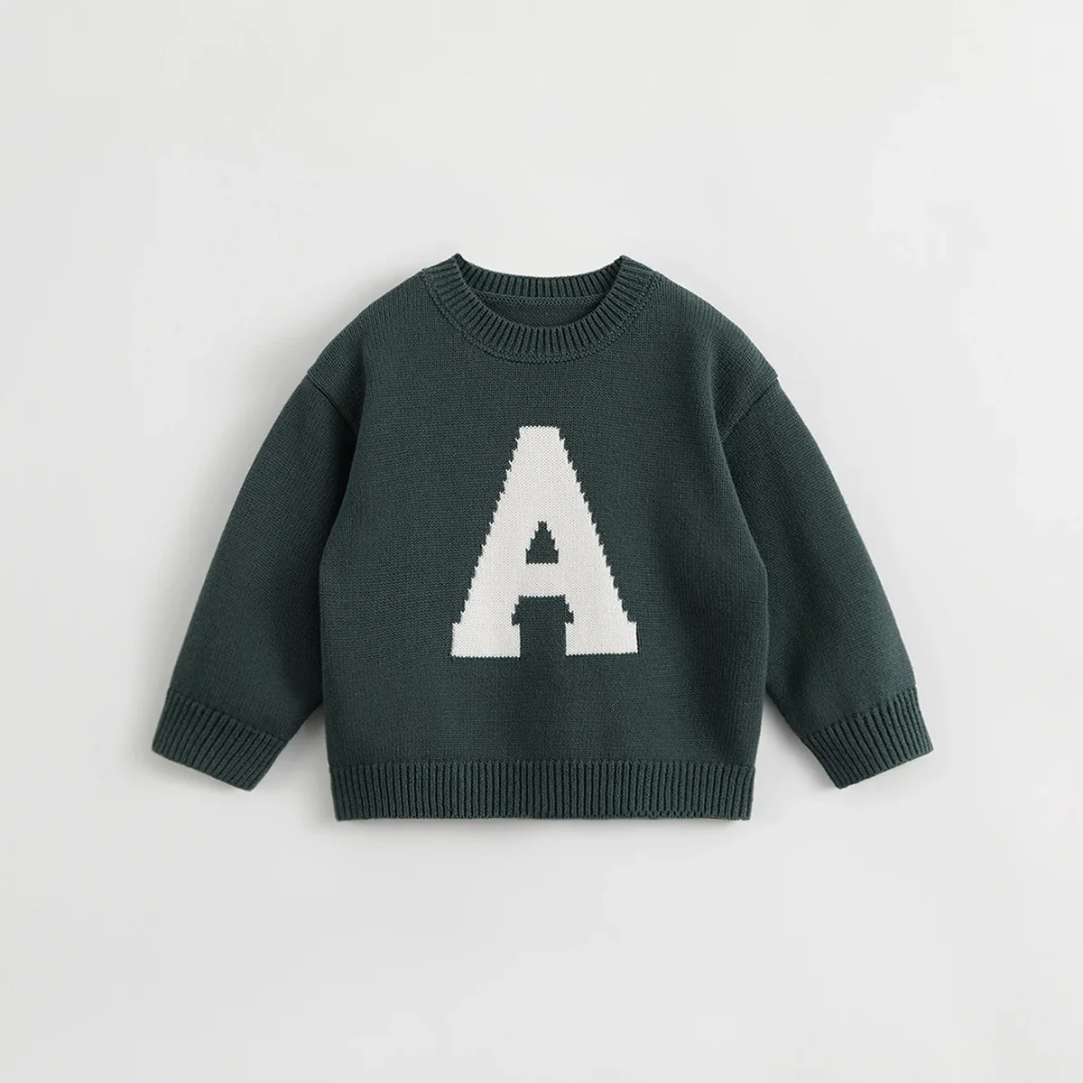 MARC&JANIE Preppy Style Boys Monogrammed Jacquard Crew Neck Knit Sweater for Autumn 231825