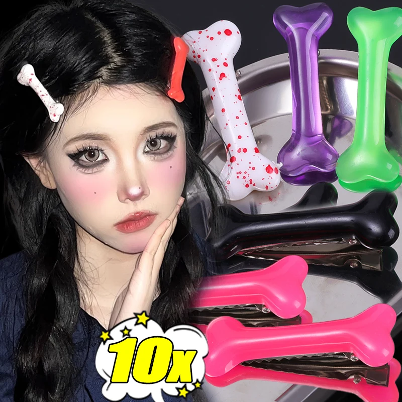 Presilhas de Cabelo em Formato de Osso Kawaii, Acessórios de Cabelo Femininos e para Meninas, Estilo Y2K Gótico, Grampos Laterais em Formato de Osso d
