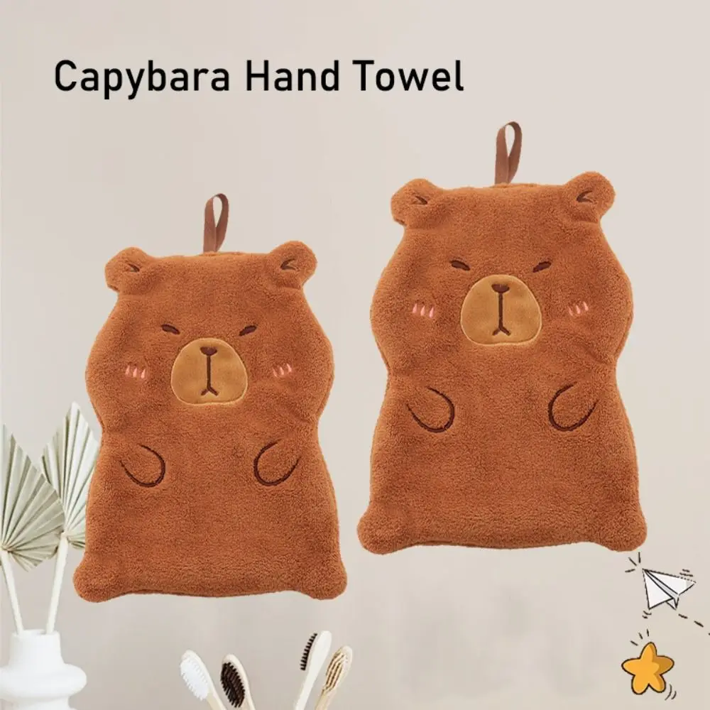 Cartoon Capybara Hand Towel Toilet Handkerchief Wall-mounted Coral Velvet Kid's Washcloth Absorbent Towel  Kitchen Cleaning Rag