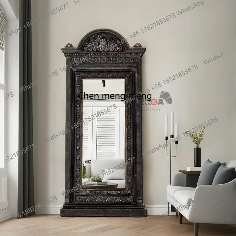 French carved full-length mirror retro old floor mirror luxury wall-mounted bedroom full-length mirror