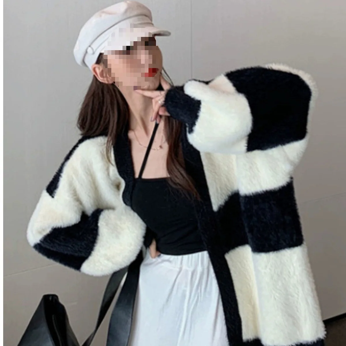 Mink Fur Sweater Jacket Cardigan In Autumn Winter, Loose And Thick, Medium To Style, Mohair Long Sleeved Outerwear For Women