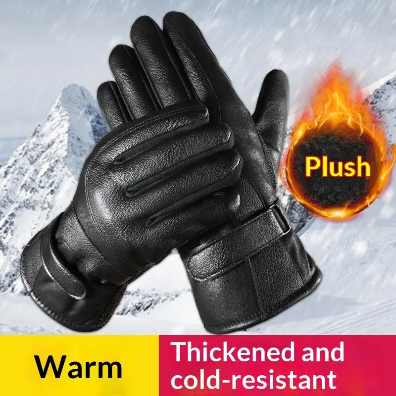 Herren-Winterhandschuh, verdickt, mit Fleece gefüttert, Touchscreen-fähig, wasserdicht, winddicht, kältebeständig, für Motorradfahren, Outdoor-Skifahren. – Detail 1