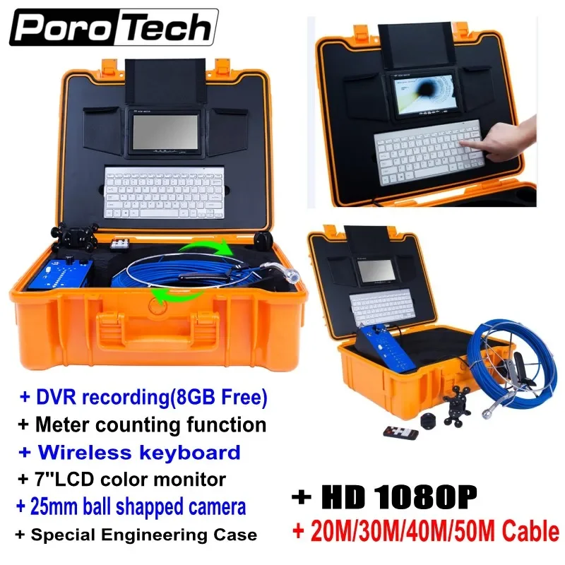 

20/30/40/50M Cable Industrial Endoscope Underwater Video Camera HD 1080P Pipe Wall Sewer Inspection System with Meter Counter H1