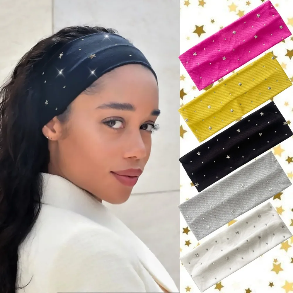 

Новая повязка на голову для йоги, впитывающая пот, блестящий эластичный тюрбан с бриллиантами, дышащий однотонный головной платок, спортивный