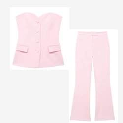 Tangada 2024 Women Pink Strapless Cropped Vest Ladies Waistcoat Sleeveless Elegant Top 3H0719