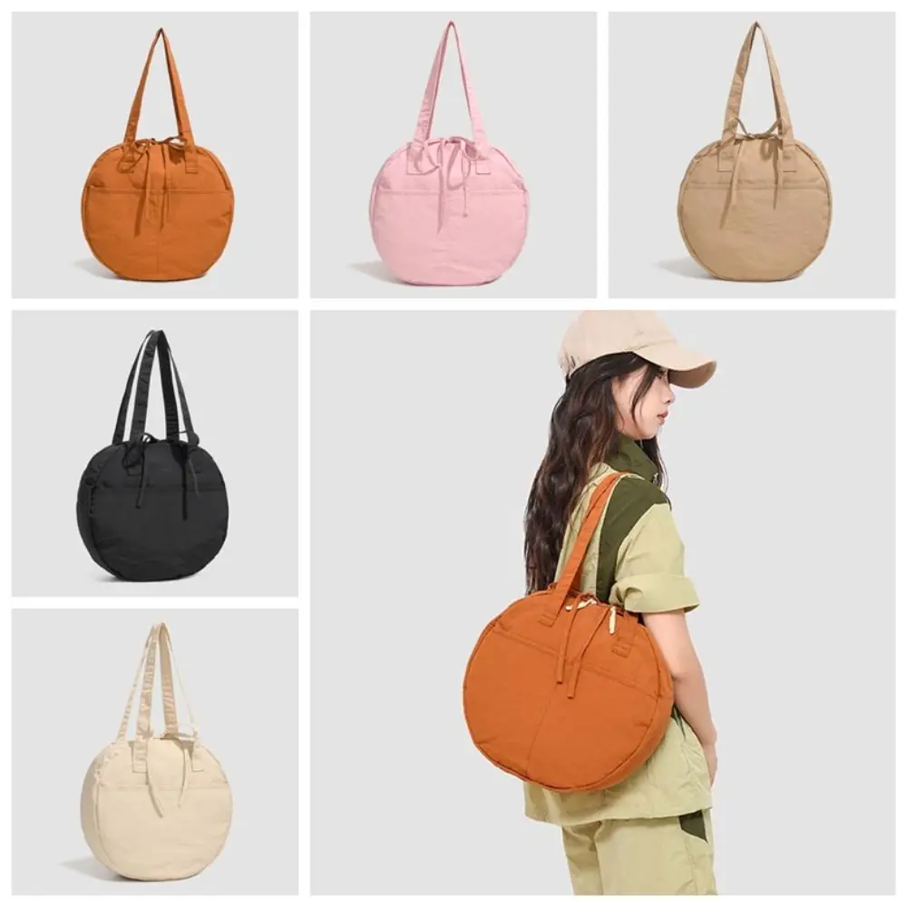 

Japanese Style Shoulder Round Bag Solid Color Anti-splash Water Large Capacity Handbag Bow Soft Casual Women Pouch Sport