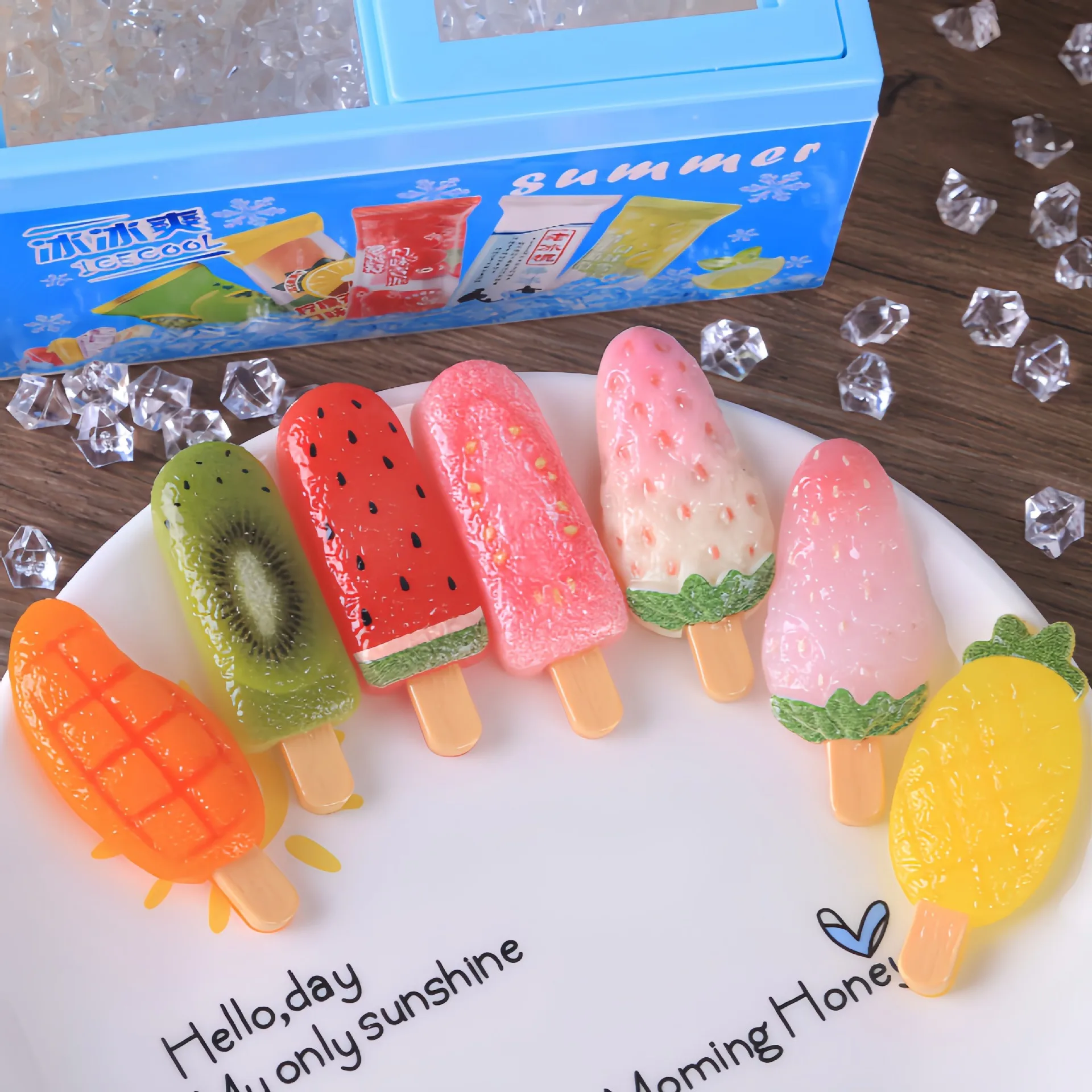10pcs Simulated food toys, fruits, watermelons, popsicles, ice cream, DIY creative resin jewelry accessories