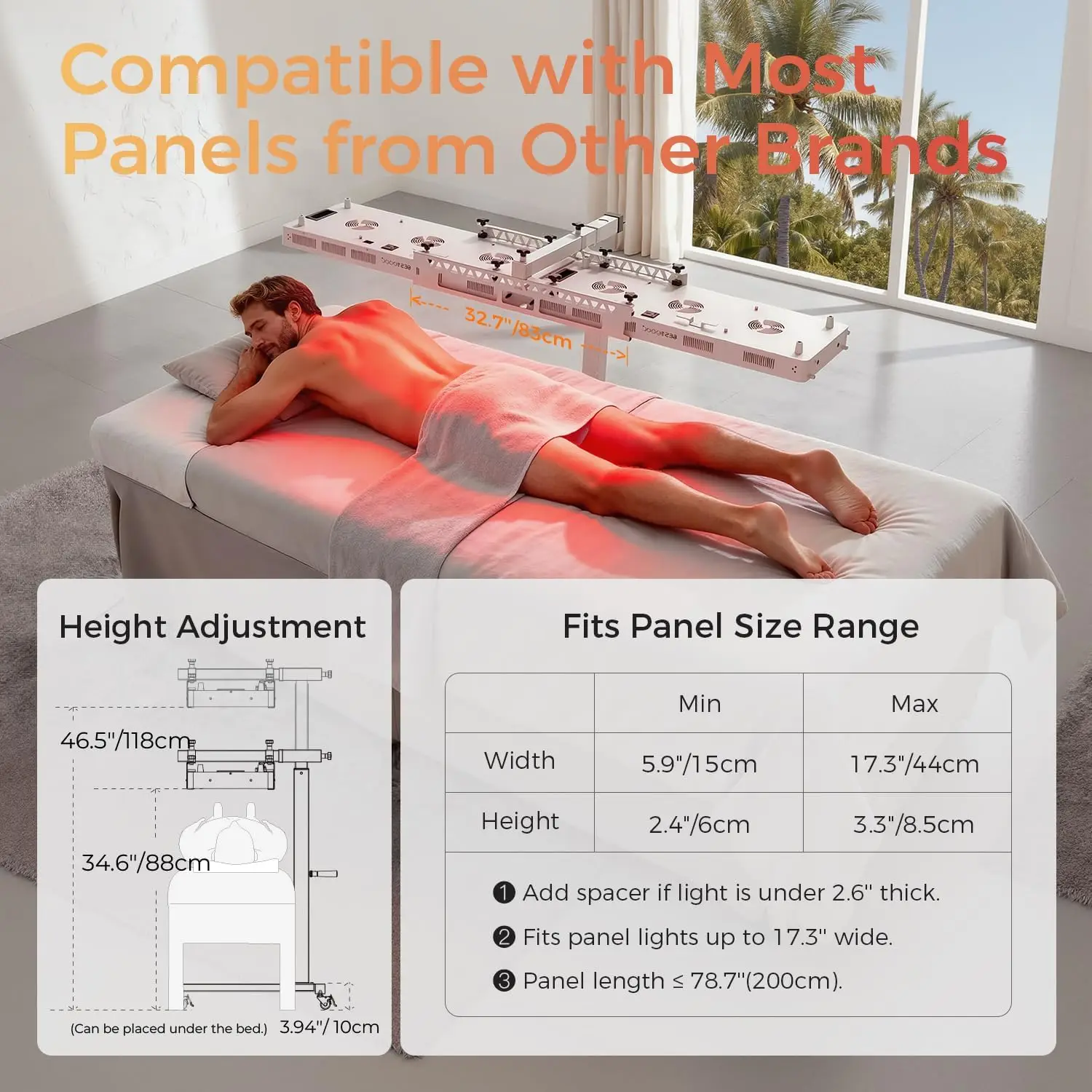 Compatible Red Light Therapy Stand, Horizontal & Vertical, Adjustable