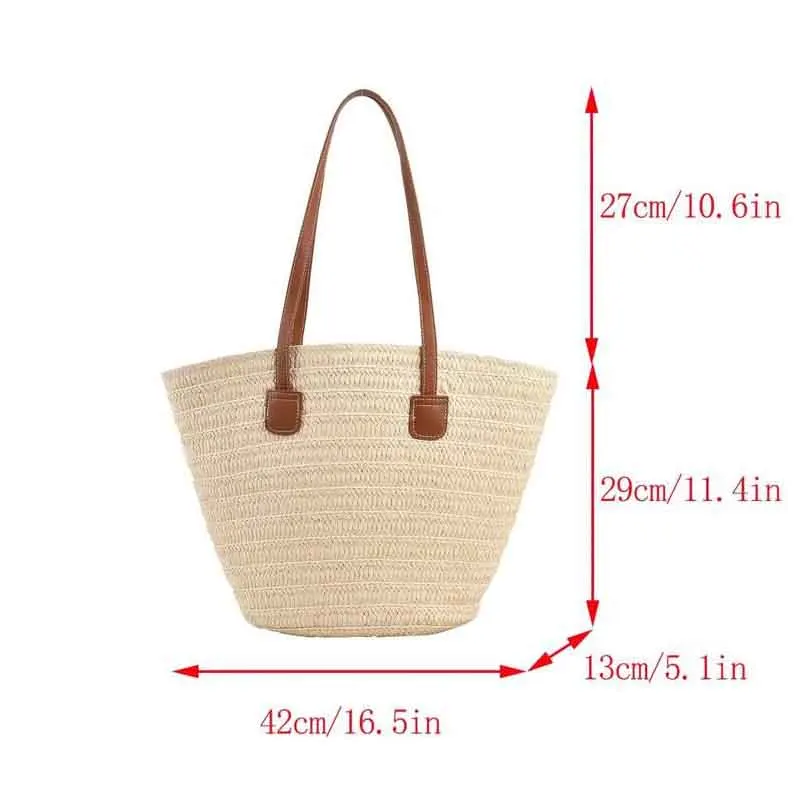 Casual Large Capacity Straw Basket Bag Weave Women Shoulder Bags Handmade Lady Handbags Simple Summer Beach Big Tote Bag 2024