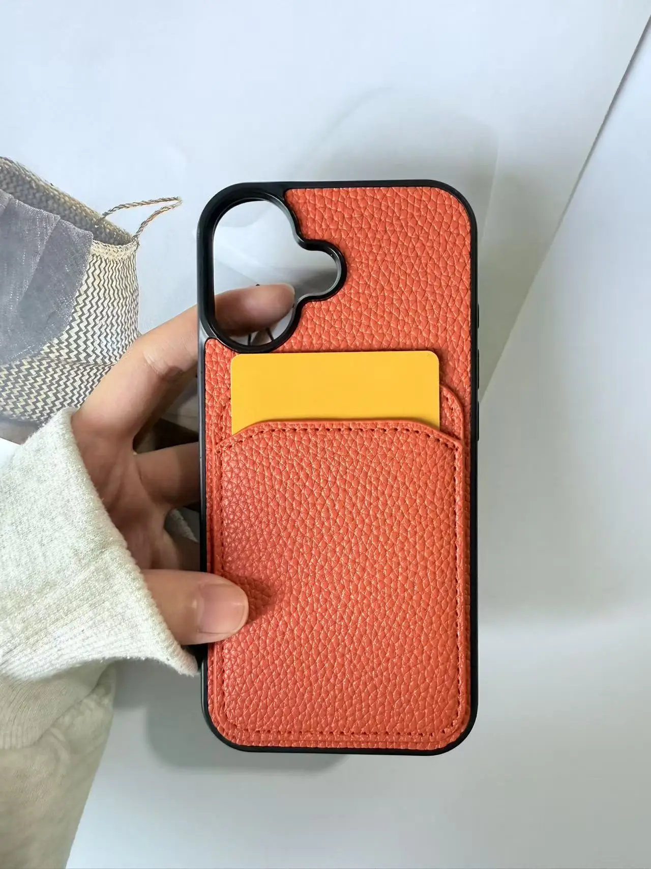 High-End Lychee Pattern Card Holder Phone Case Suitable for Ip3Promax Ip4Promax Ip5Promax Ip6Promax Ip17Promax Leather Texture Full Lens Protection