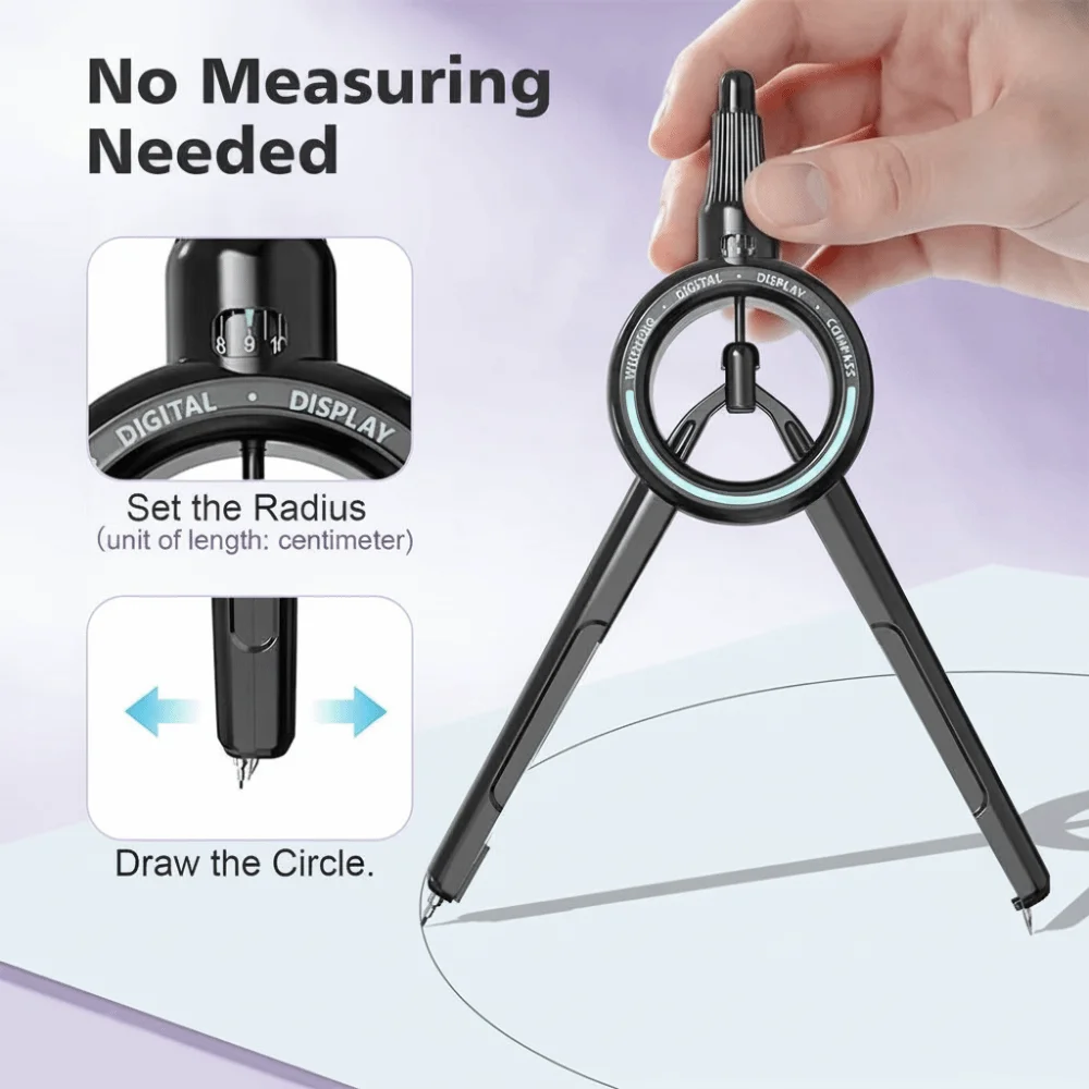 Push-action Digital Display Compass Retractable Safe Press Compass Ruler 0.5mm 2B Push-Action Compass Primary School Exams