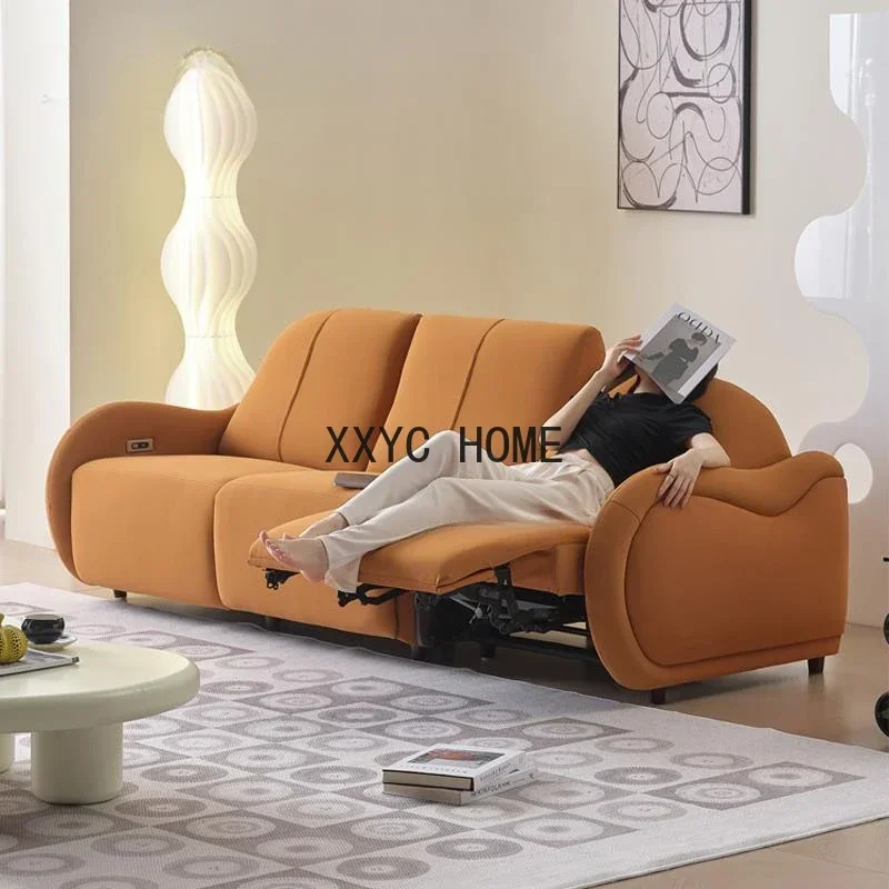 Mavisun Massage Sofa Orange Fabric Electric For 2- 3 People Microfiber leather Sponge Recliner Couch Smart Sofa For Living Room
