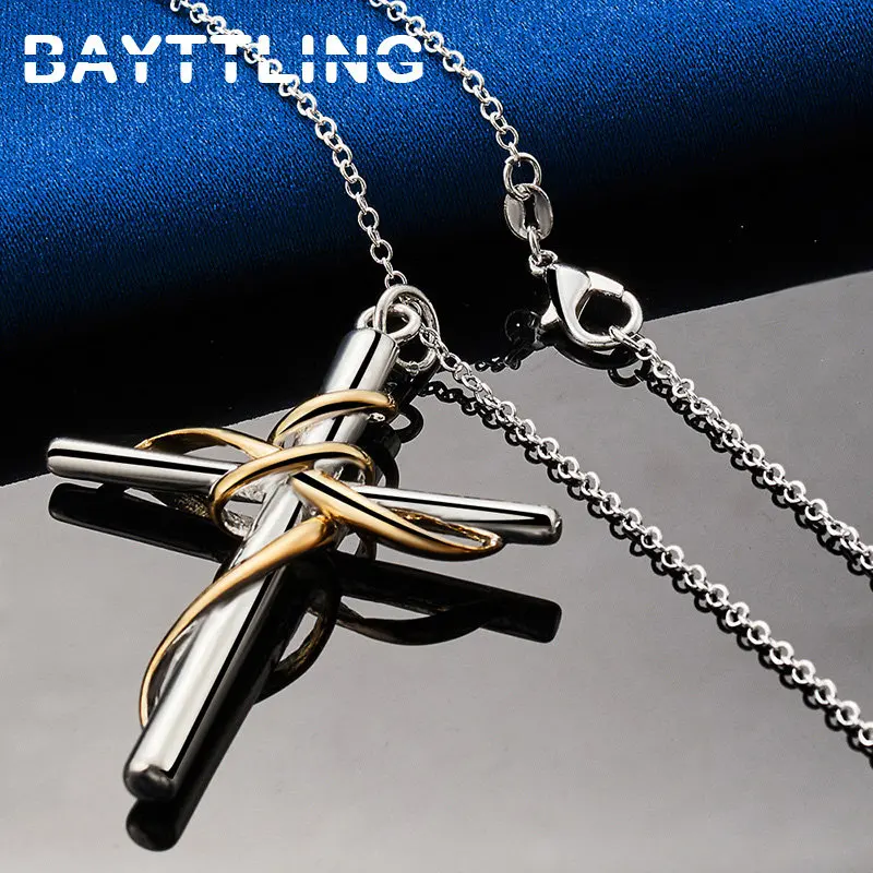 925 Sterling Silver 16-30 Inches Simple Cross Necklace For Women Men Fashion Wedding Gift Jewelry