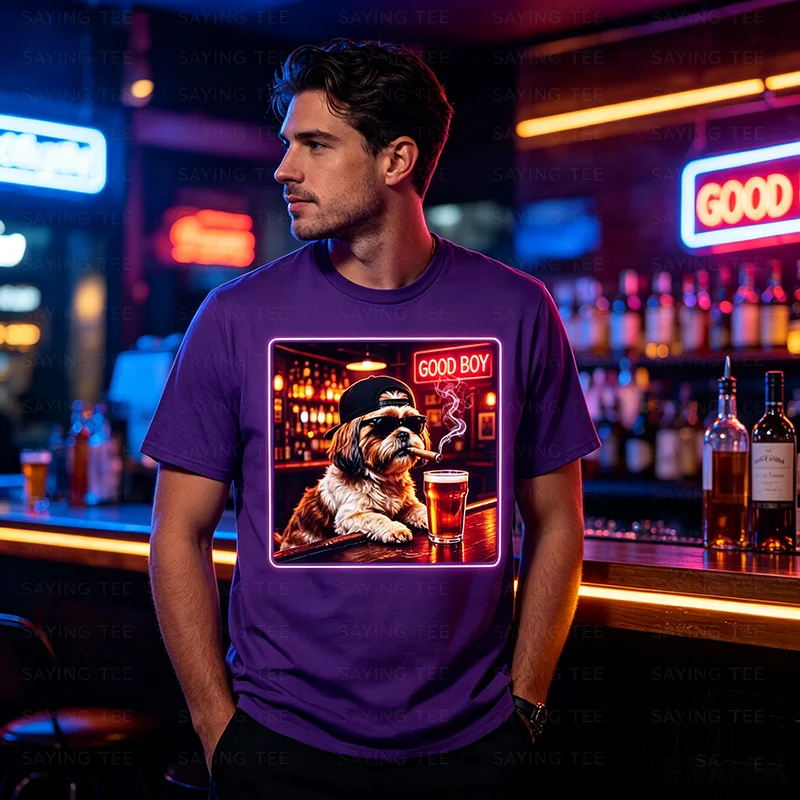 Lustiges Shih Tzu beim Biertrinken Grafik-T-Shirt „Guter Junge Hund“ Meme Y2k Hundebesitzer Nachtclub Bar Leben Grafik-Bekleidung Trinkfeste Männerkleidung – Detail 4