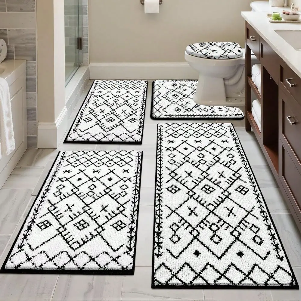 

Non Slip Bathroom Rugs 5 Piece Set, U-Shaped Contour Mat, Absorbent Plush Microfiber Bath Mats, Machine Washable