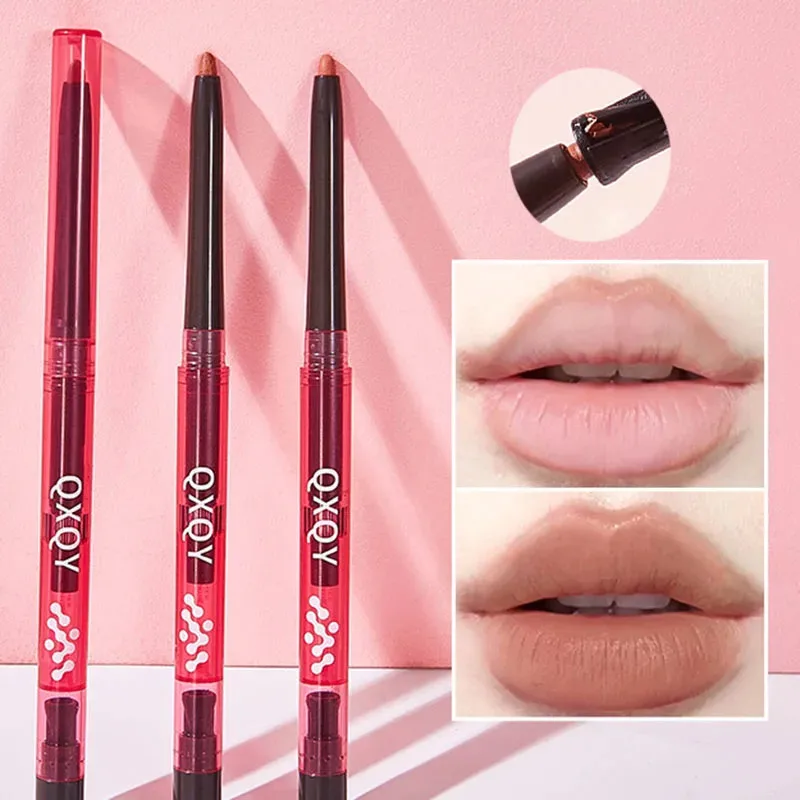 2 สี Lip Liner Waterproof Matte ลิปสติกดินสอ Contour Lips แต่งหน้า Nude พีชสีชมพู Lip Liner ดินสอสีน้ําตาล Lipliner เครื่องสําอางค์